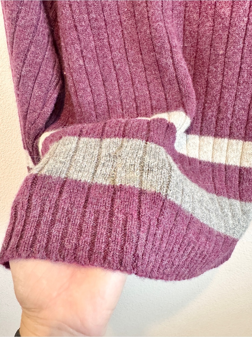 Fargo Clothing Supply Co Medium Wool Grandpa Sweater Purple Stripe Cozy M J62 - Picture 6 of 7